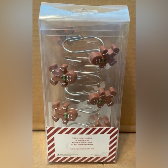 Christmas Cookies Gingerbread Man Decorative Shower Curtain Rings Hooks NEW - Picture 2 of 2